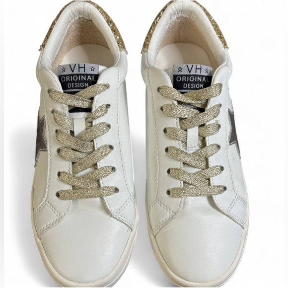 Vintage Havana Platform Sneakers Women’s 6 – White Leather, Gold Glitter Heel - Picture 3 of 8